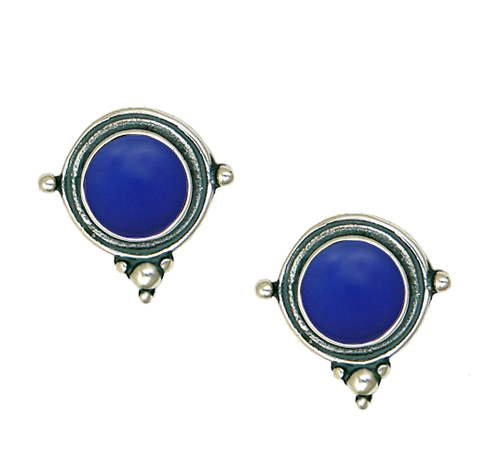 Sterling Silver Blue Onyx Post Stud Earrings